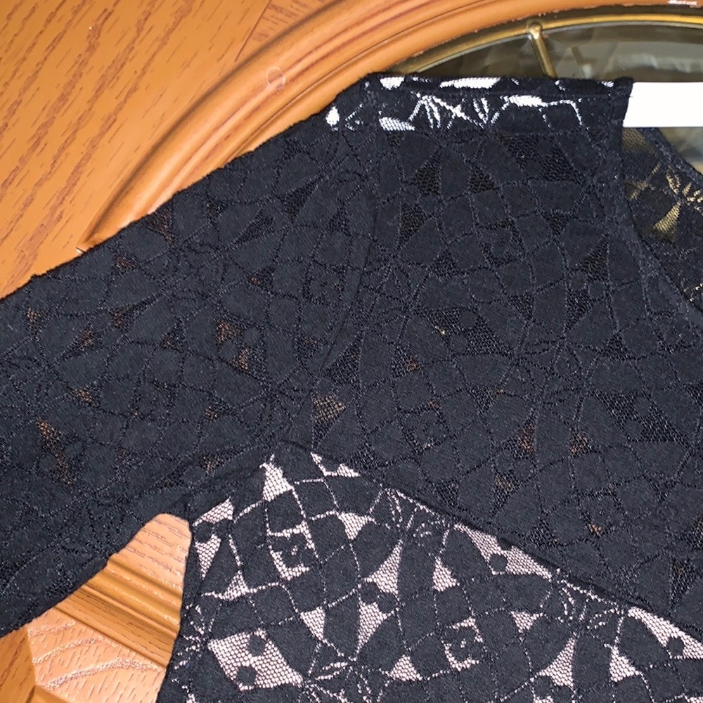 BCBGMaxAzria Alesandra Black Lace Long Sleeve Ruched Dress With Zipper Detail - Picture 8 of 16